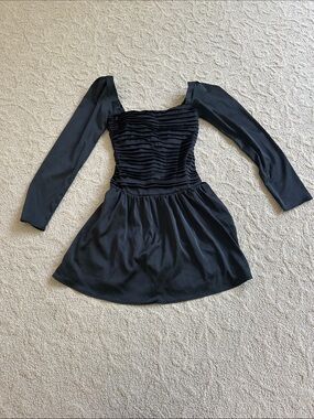 Black Long Sleeve Ruching Bodice Mini Dress